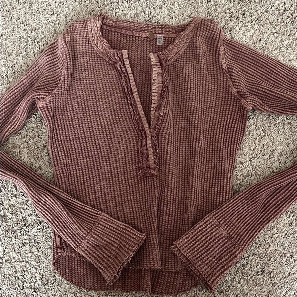 Free People Women's Ribbed Long Sleeve Top - Mauve - Picture 1 of 2